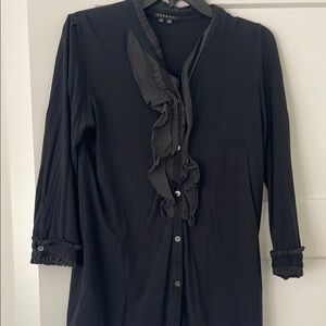 Theory Black Long Sleeve Blouse with Ruffle Detail
